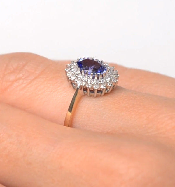 Diamond Tanzanite 7 x 5 mm And Diamond 9K Gold Ring