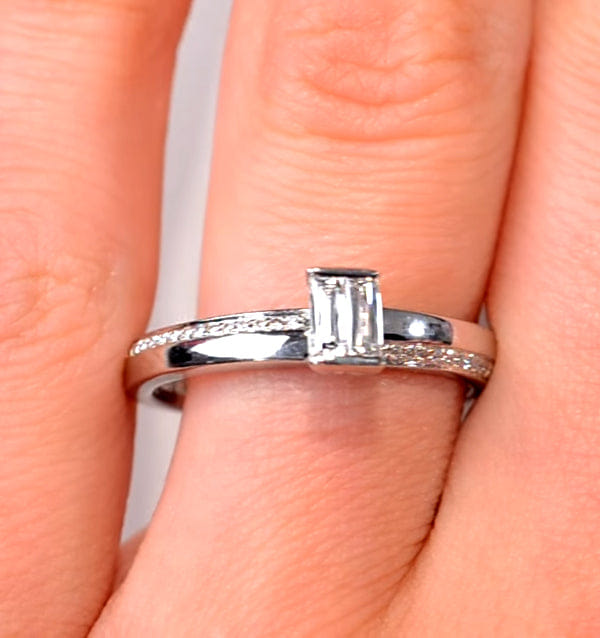 Diamond 0.30ct Ideal Prince Cut Diamond and 18K White Gold H/SI Ring - SIZE M