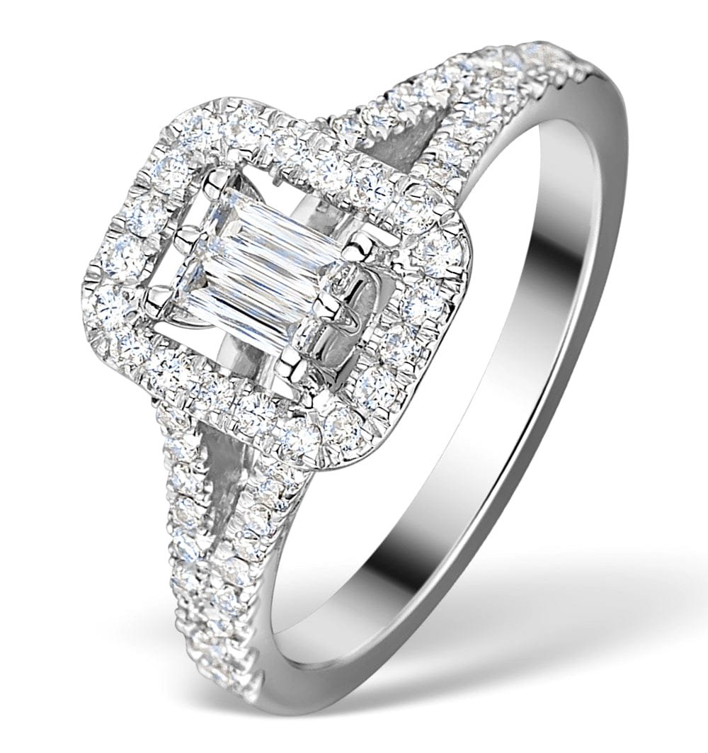 WHITE* Halo Engagement Ring 0.65ct Prince Cut H/SI Diamonds 18K White Gold