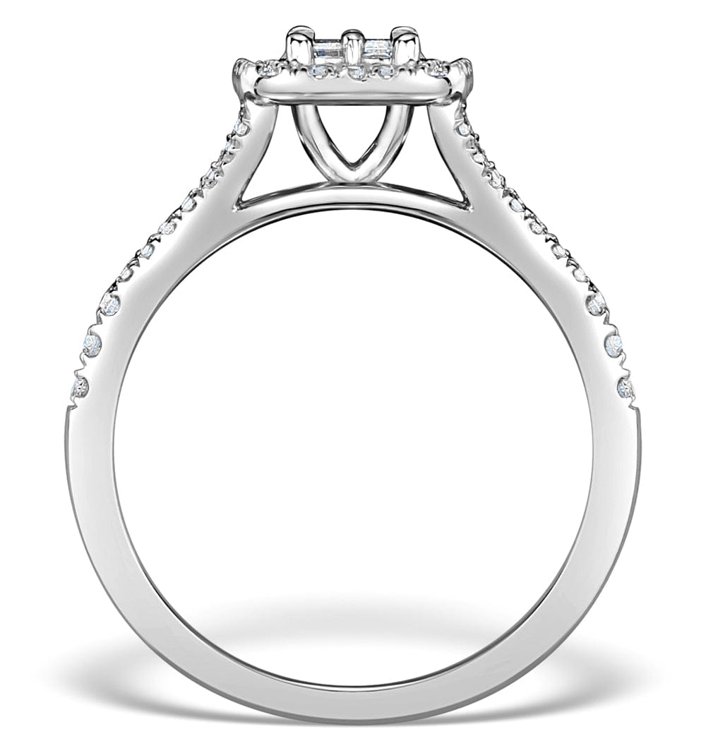 WHITE* Halo Engagement Ring 0.65ct Prince Cut H/SI Diamonds 18K White Gold