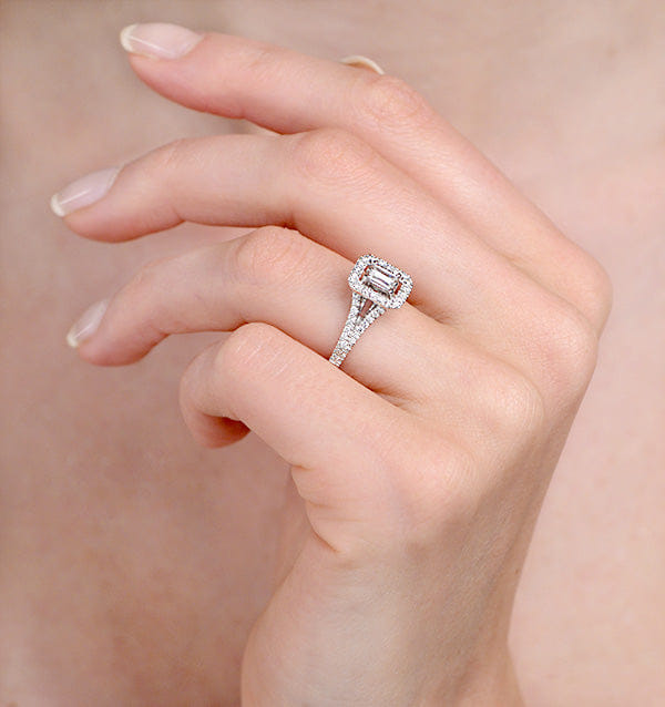 WHITE* Halo Engagement Ring 0.65ct Prince Cut H/SI Diamonds 18K White Gold