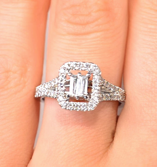 WHITE* Halo Engagement Ring 0.65ct Prince Cut H/SI Diamonds 18K White Gold