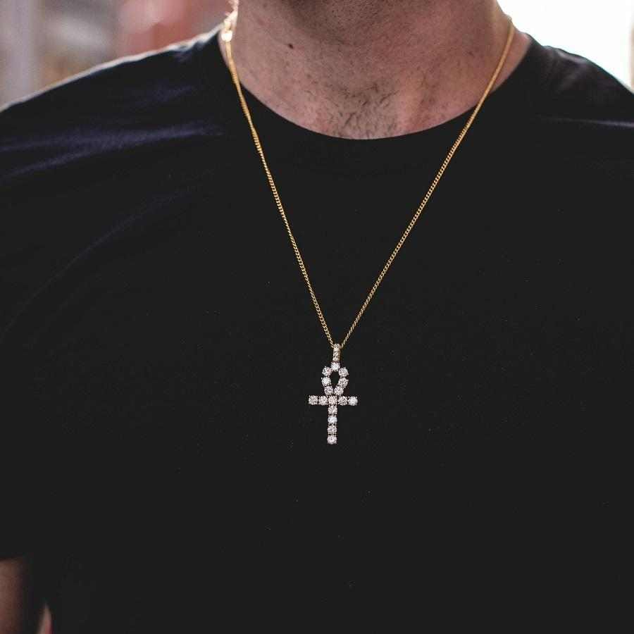 GLD Men Iced Ankh Cross Pendant in Yellow Gold
