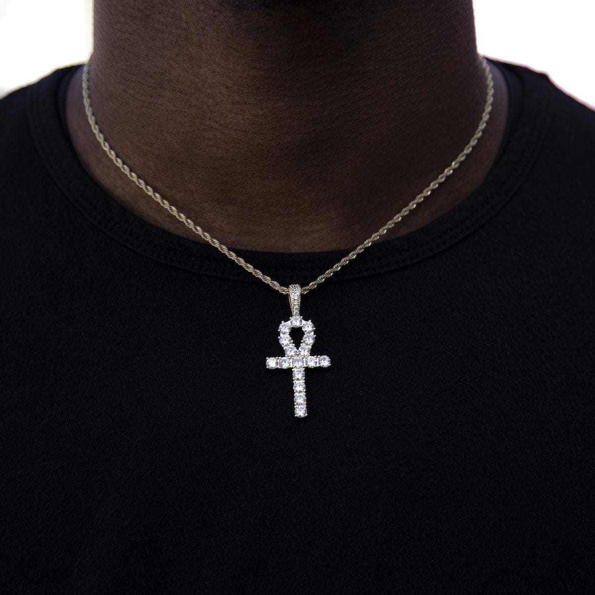 GLD Men Iced Ankh Cross Pendant in Yellow Gold