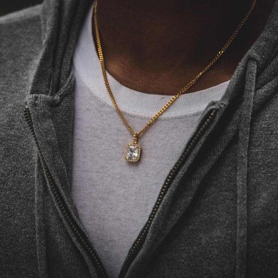 GLD Men Micro Diamond Stone Pendant in Yellow Gold