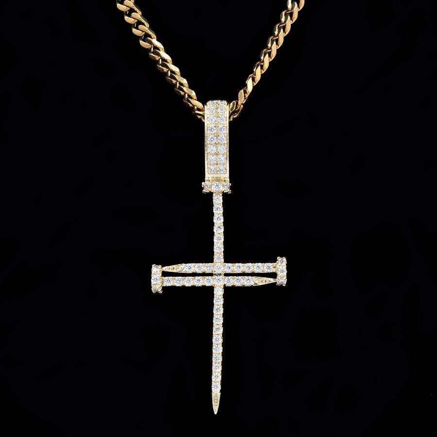 GLD Men Iced Nail Cross in Yellow Gold