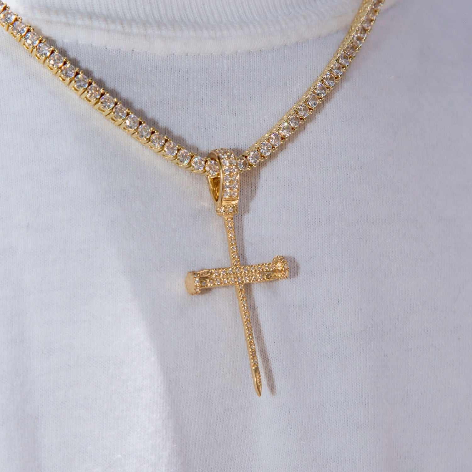 GLD Men Iced Nail Cross in Yellow Gold