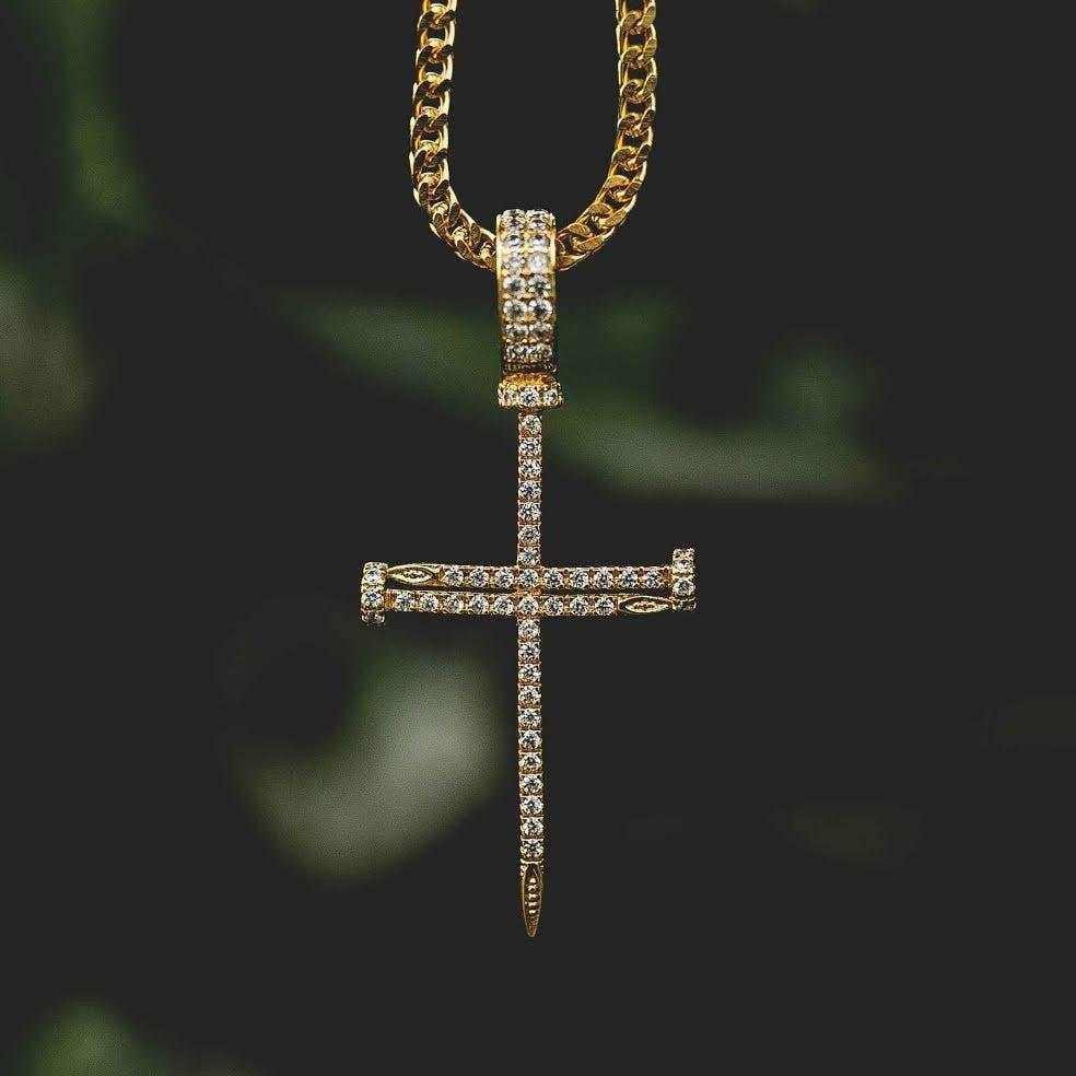 GLD Men Iced Nail Cross in Yellow Gold