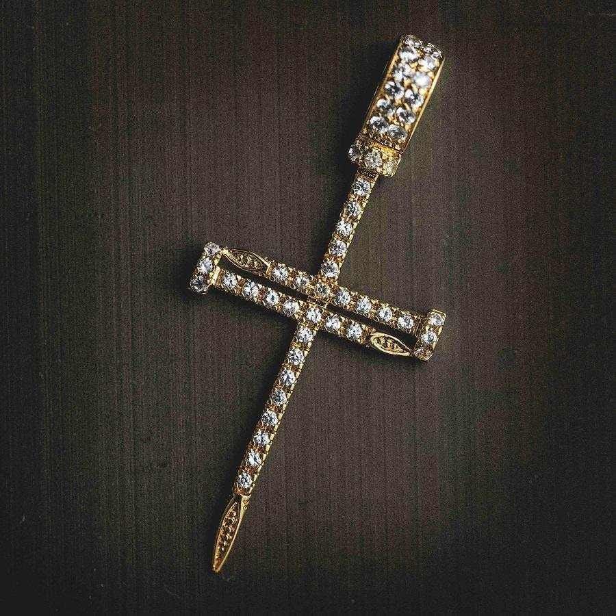 GLD Men Iced Nail Cross in Yellow Gold