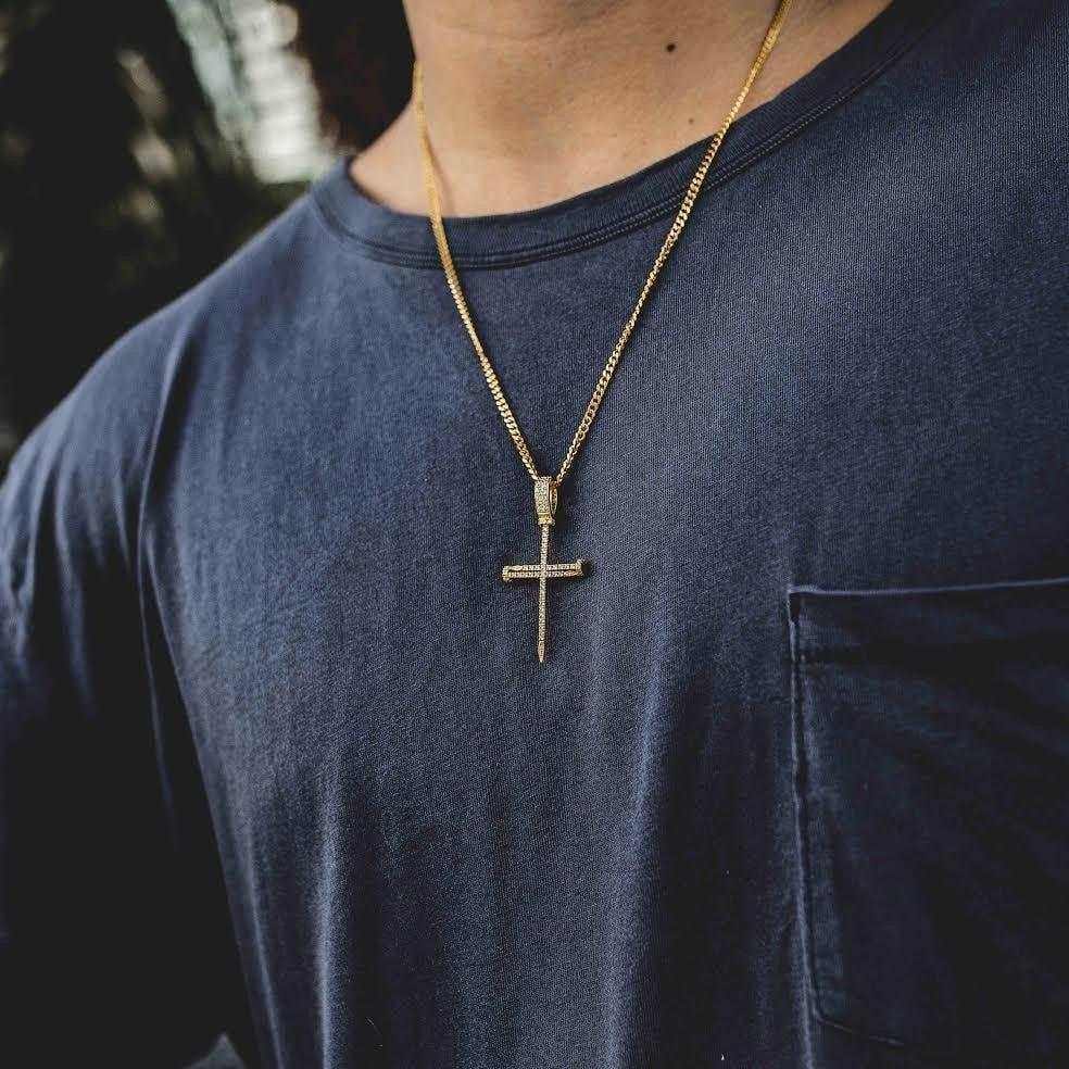GLD Men Iced Nail Cross in Yellow Gold