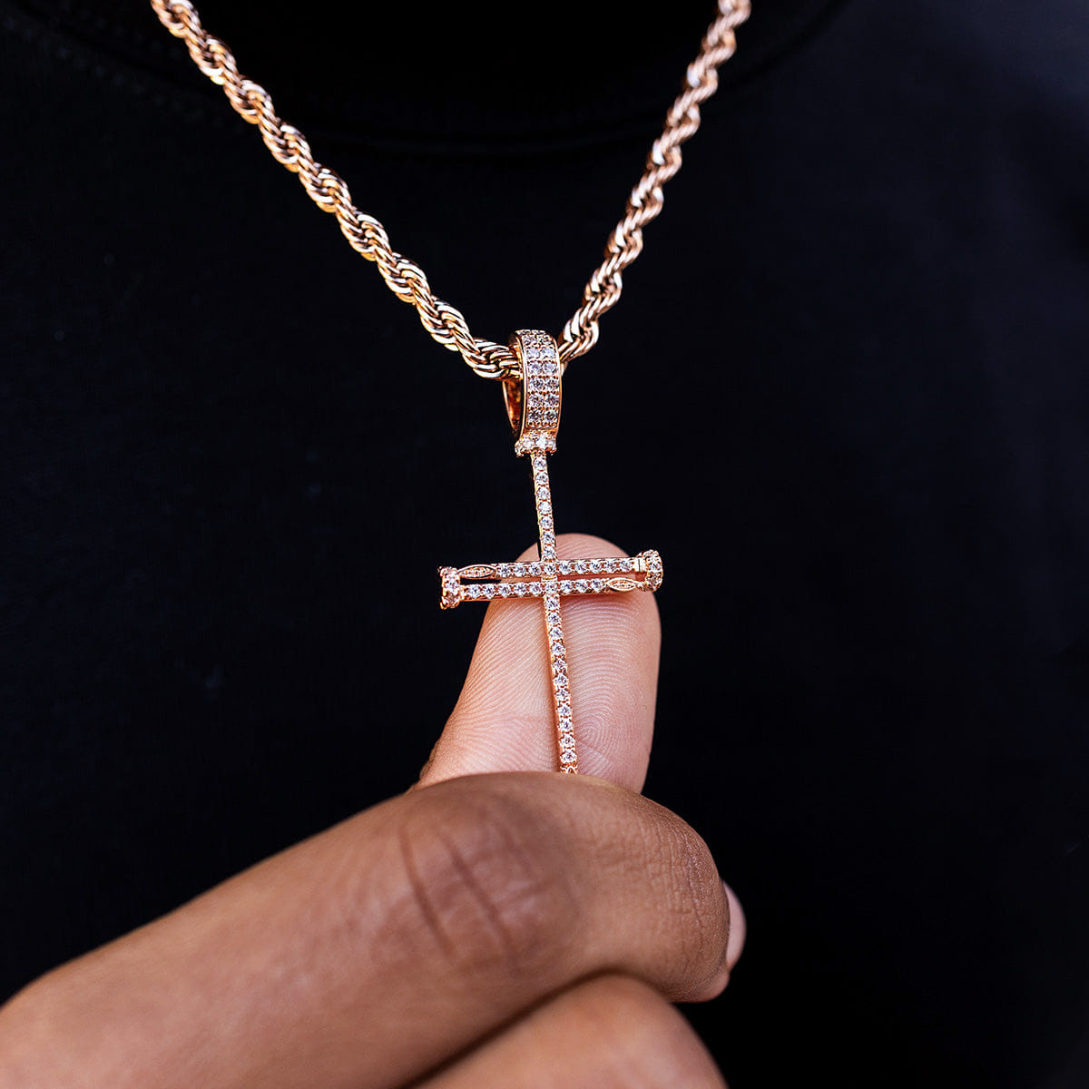 GLD Men Iced Nail Cross Pendant in Rose Gold