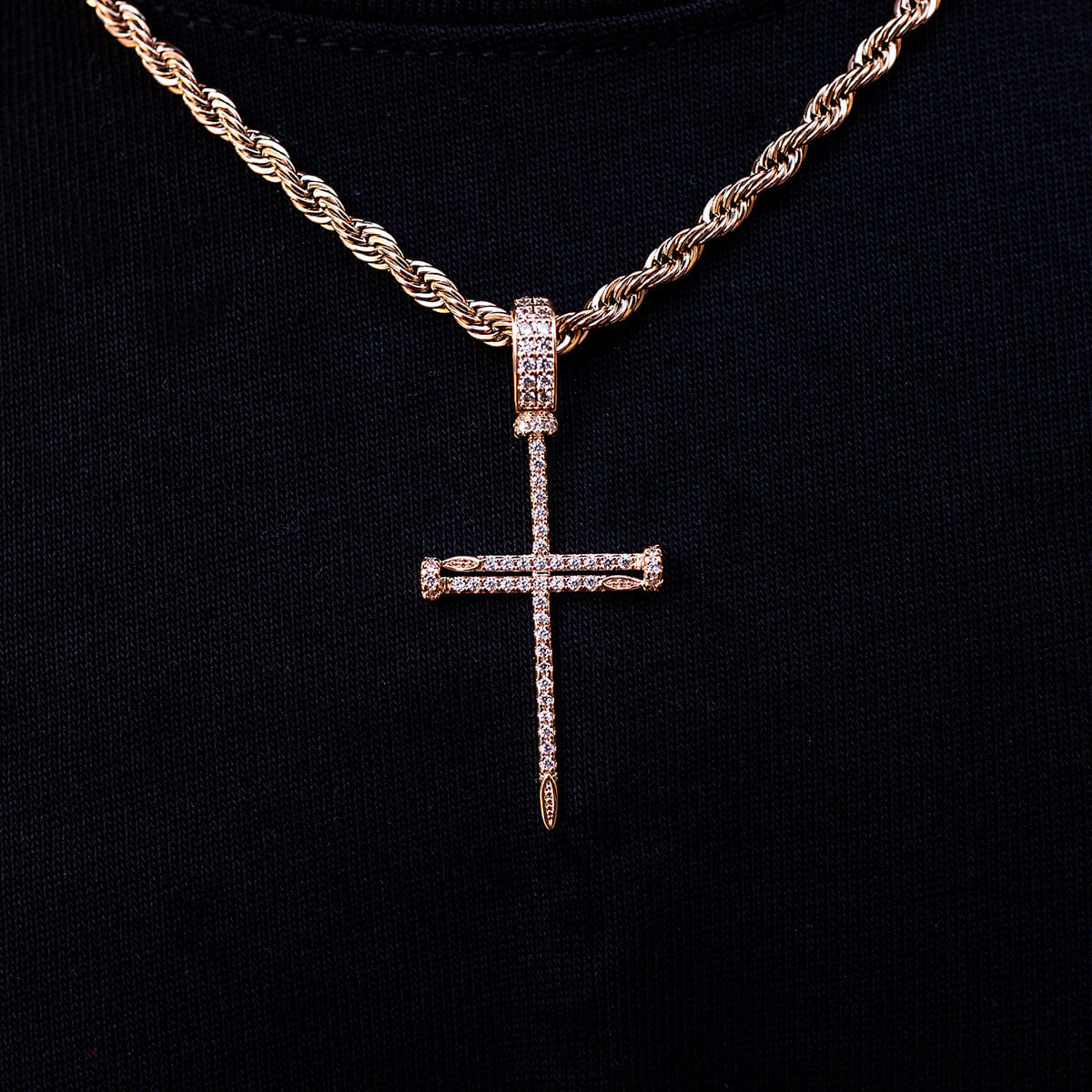 GLD Men Iced Nail Cross Pendant in Rose Gold