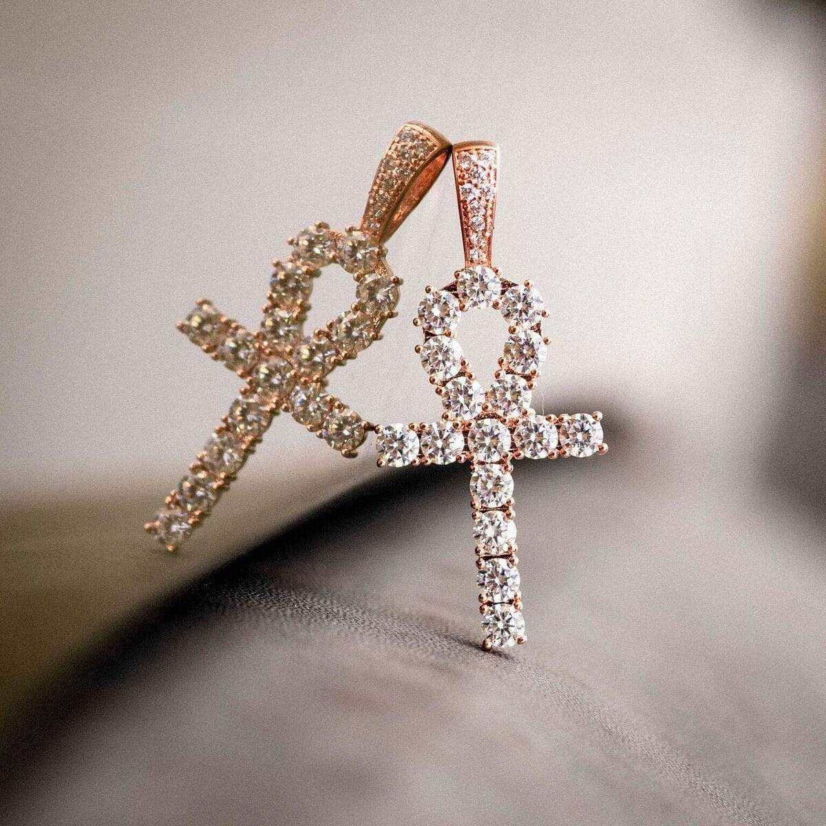 GLD Men Iced Ankh Cross Pendant in Rose Gold