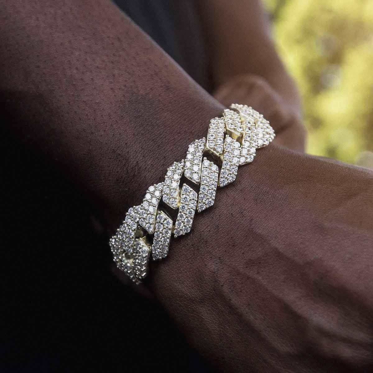 GLD Men Diamond Prong Link Bracelet in Yellow Gold - 19 mm