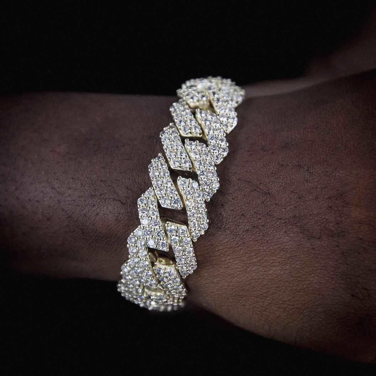 GLD Men Diamond Prong Link Bracelet in Yellow Gold - 19 mm