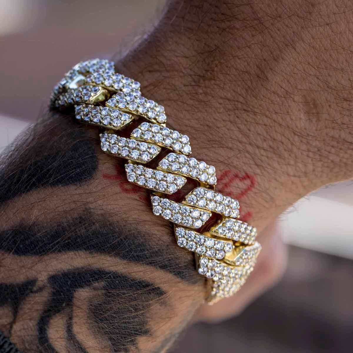 GLD Men Diamond Prong Link Bracelet in Yellow Gold - 19 mm