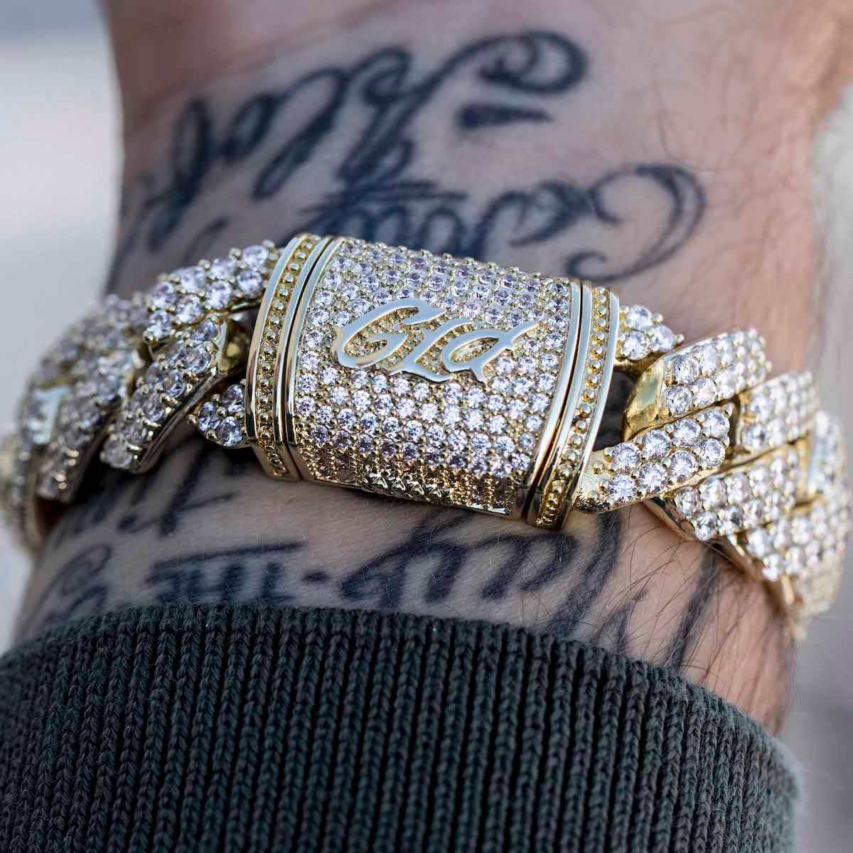 GLD Men Diamond Prong Link Bracelet in Yellow Gold - 19 mm