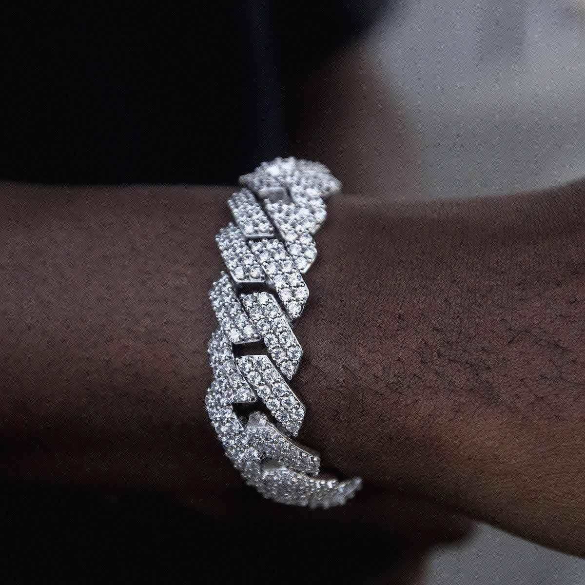 GLD Men Diamond Prong Link Bracelet in White Gold - 19 mm