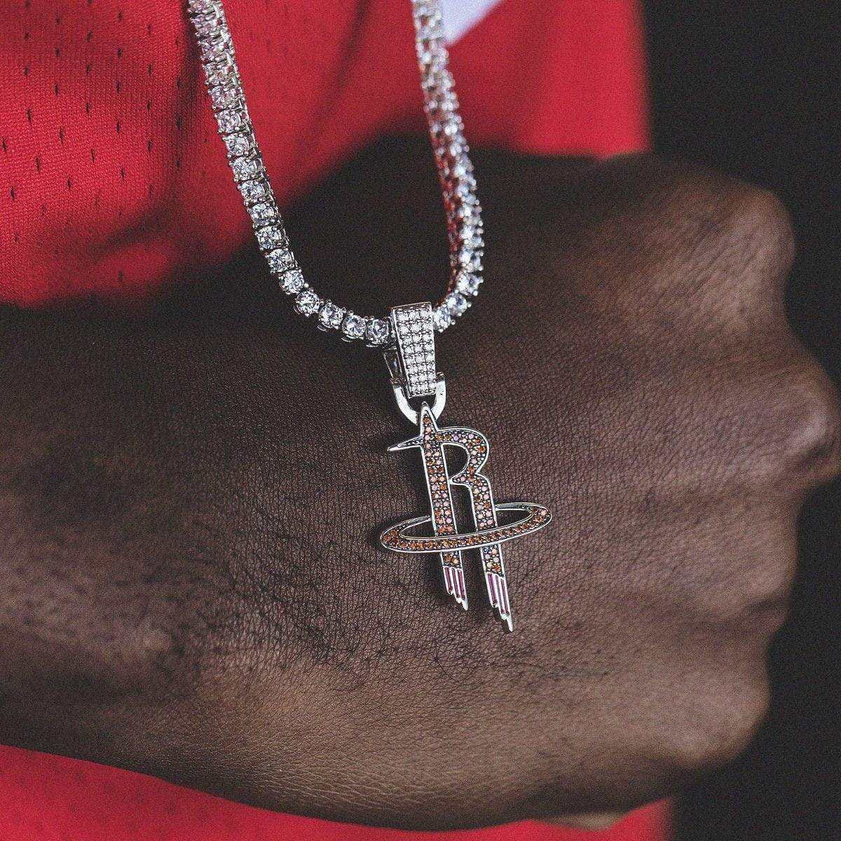 GLD Men Houston Rockets Official NBA Logo Pendant in White Gold