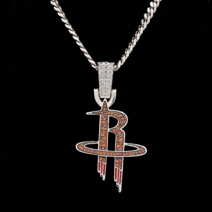 GLD Men Houston Rockets Official NBA Logo Pendant in White Gold