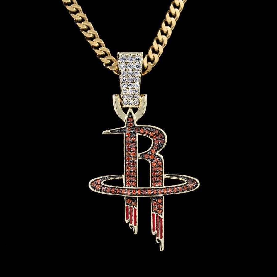 GLD Men Houston Rockets Official NBA Logo Pendant in Yellow Gold