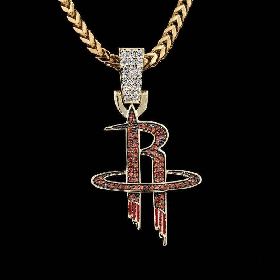 GLD Men Houston Rockets Official NBA Logo Pendant in Yellow Gold