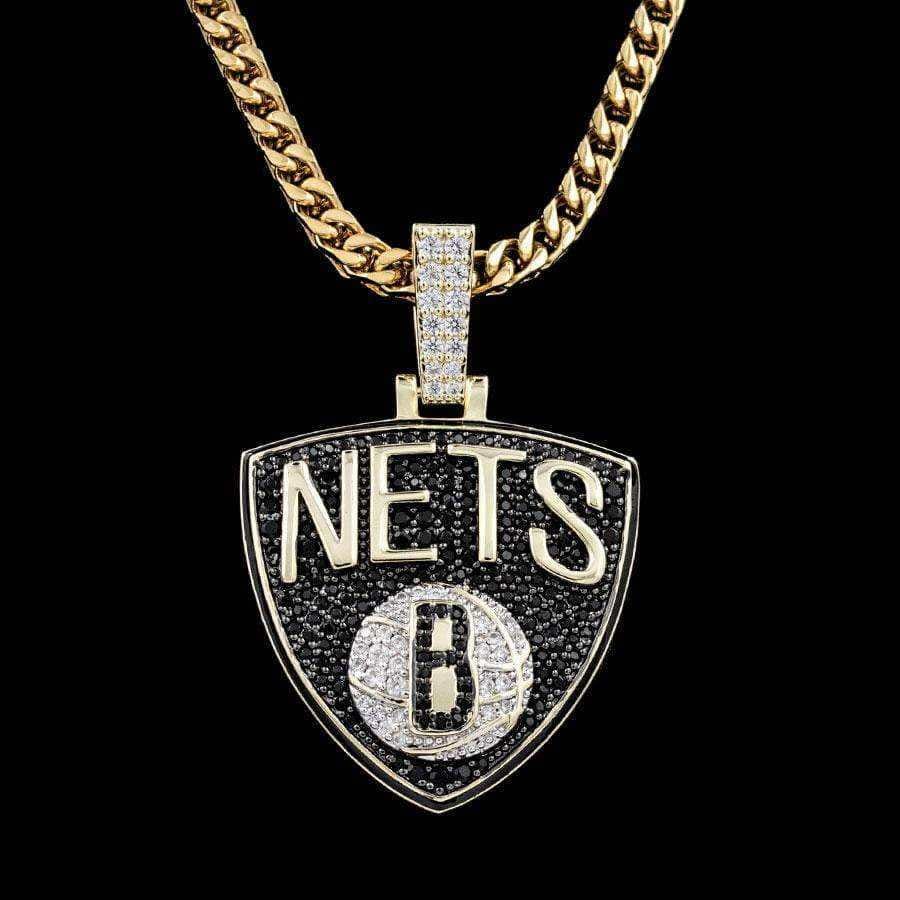 GLD Men Brooklyn Nets Official NBA Logo Pendant in Yellow Gold
