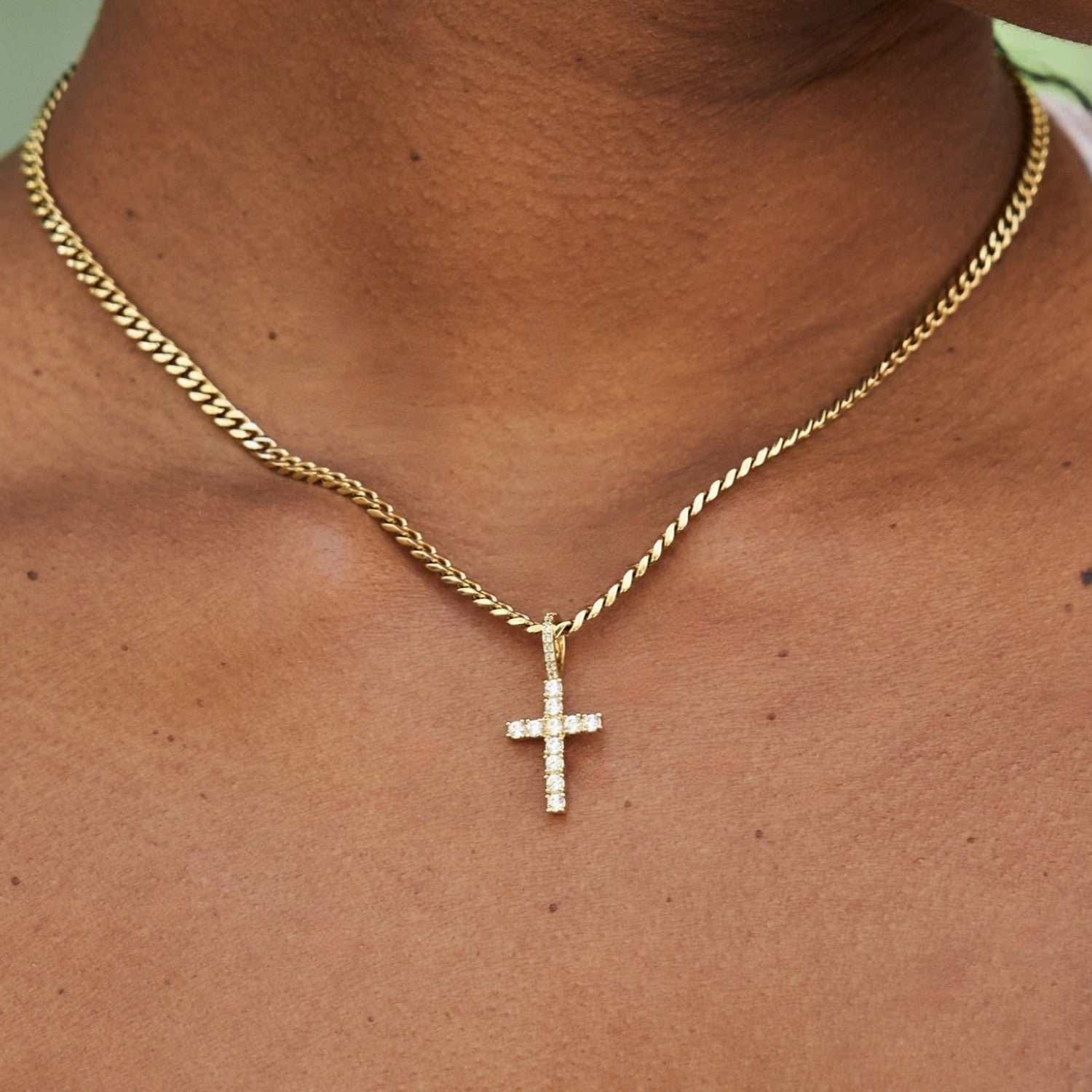 GLD Women Micro Diamond Cross Pendant in Yellow Gold