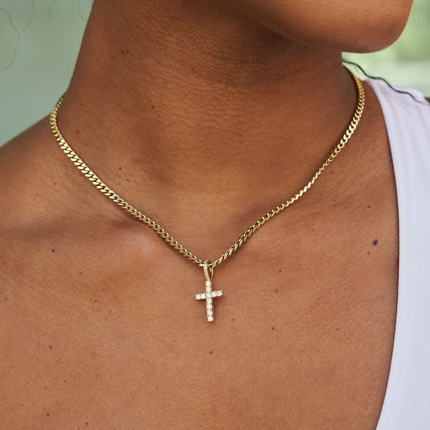 GLD Women Micro Diamond Cross Pendant in Yellow Gold