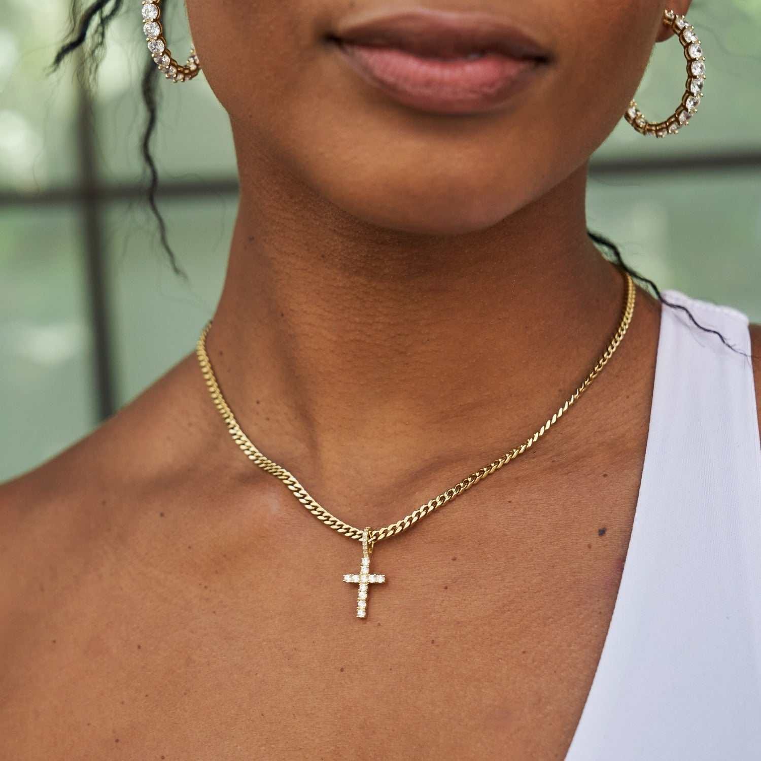 GLD Women Micro Diamond Cross Pendant in Yellow Gold