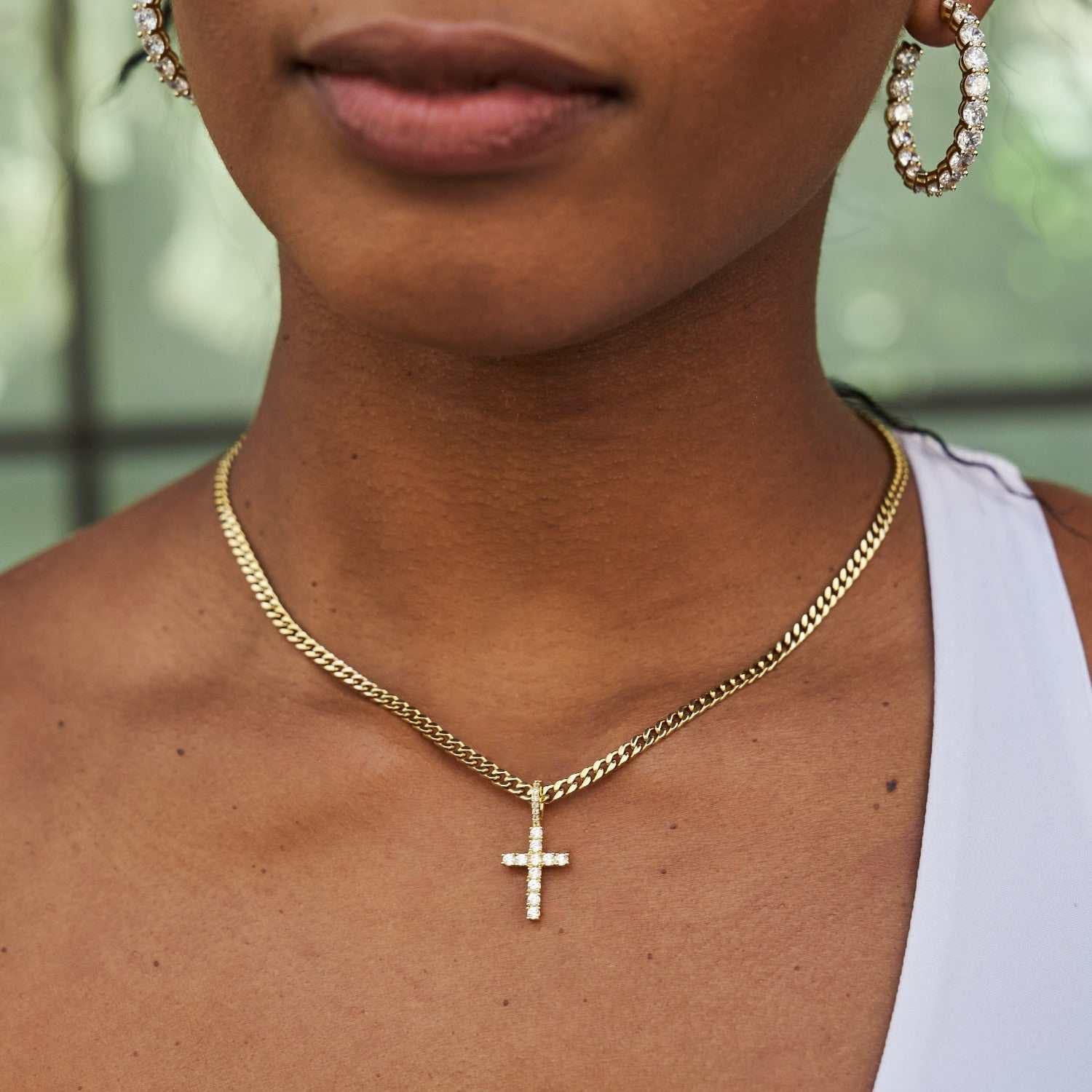 GLD Women Micro Diamond Cross Pendant in Yellow Gold