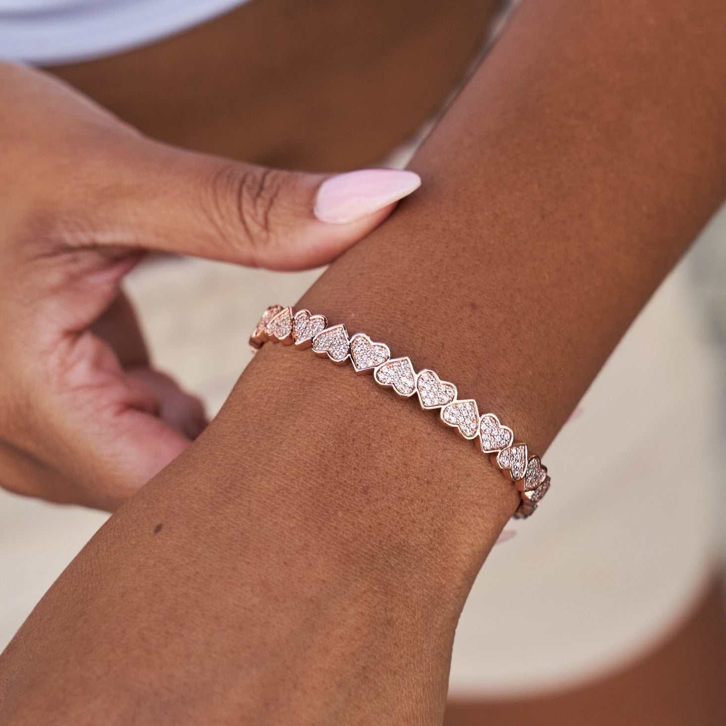 GLD Women Eternity Heart Cuff Bracelet in Rose Gold