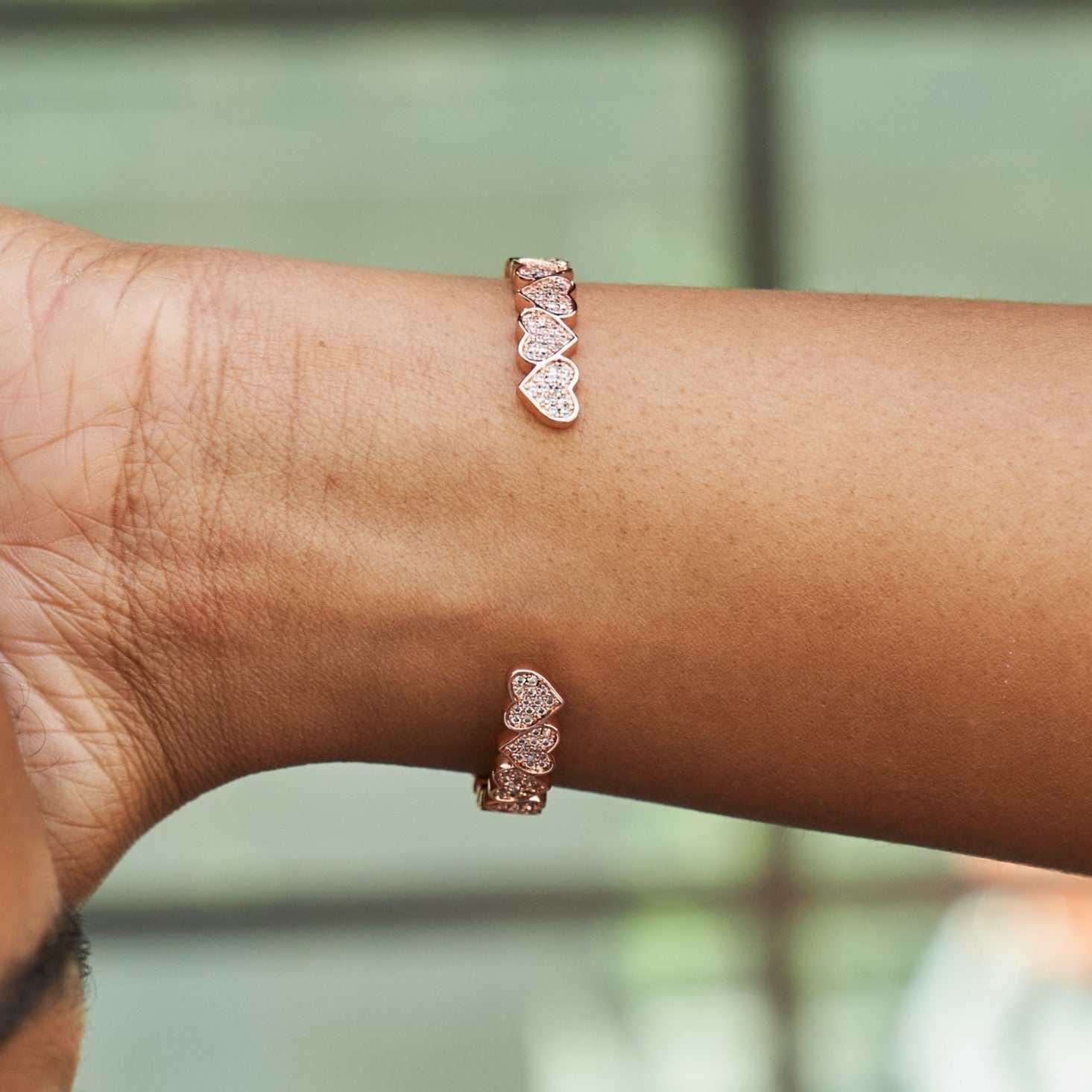 GLD Women Eternity Heart Cuff Bracelet in Rose Gold