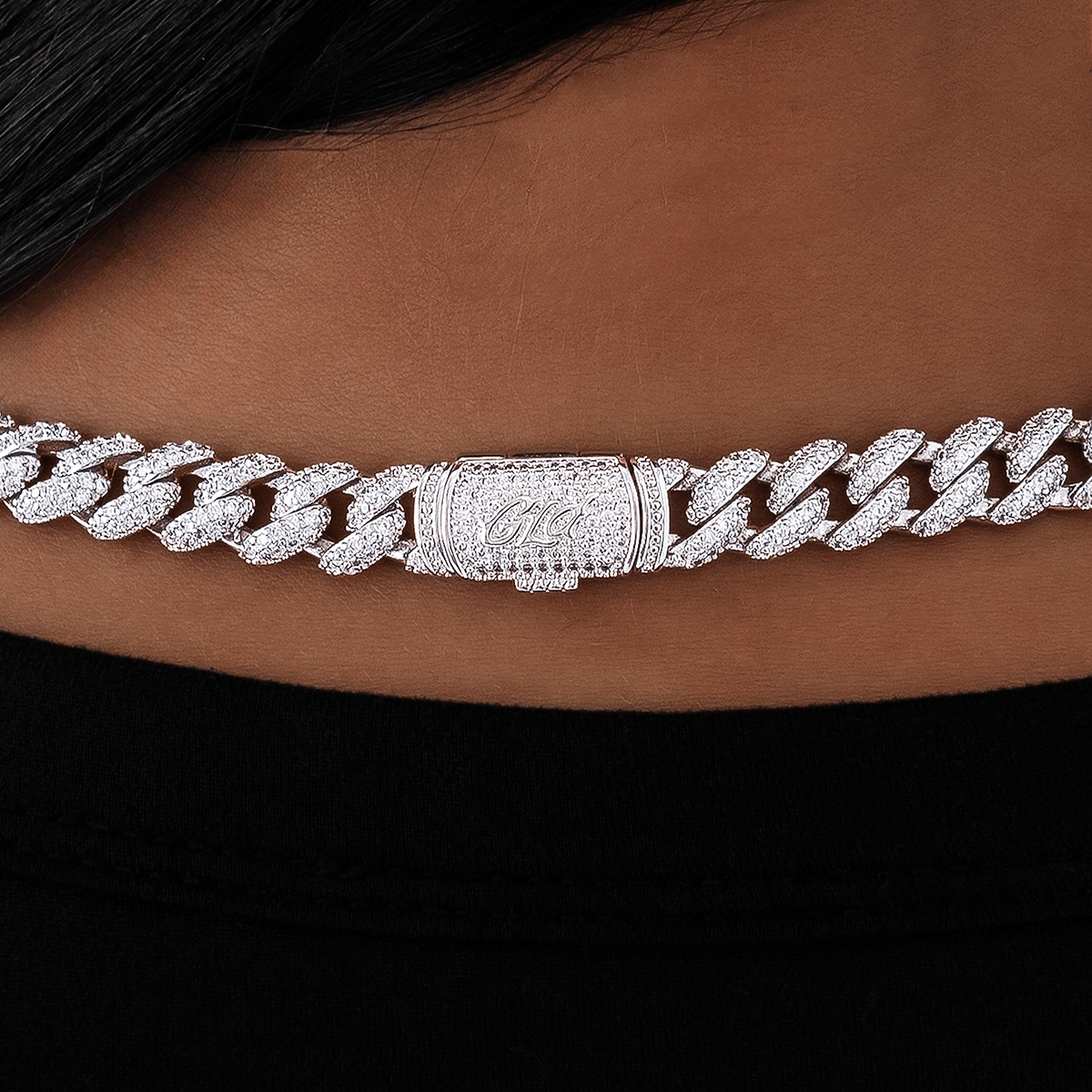 GLD Women Diamond Cuban Necklace in White Gold - 8.5 mm