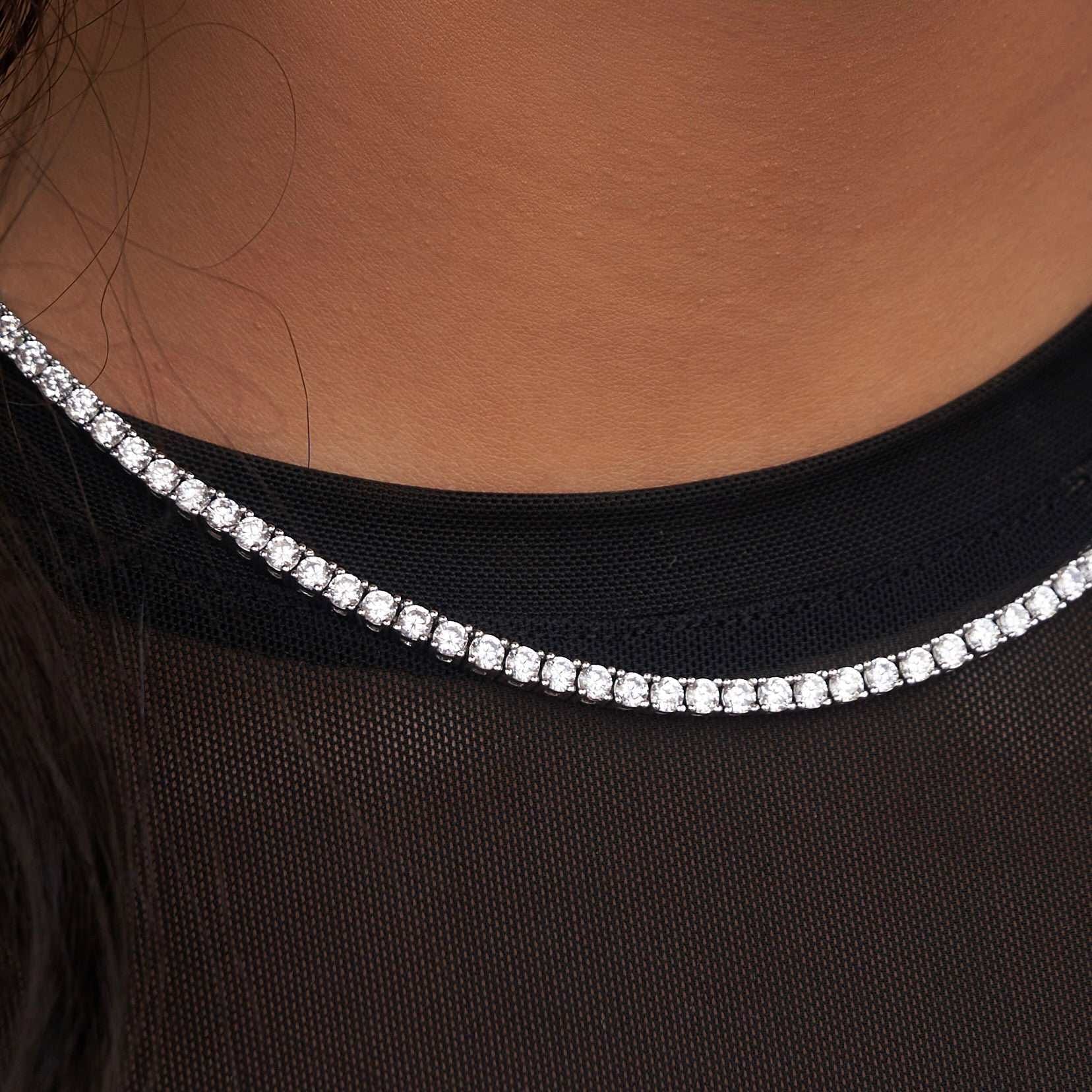GLD Women Diamond Tennis Necklace in White Gold - 3 mm