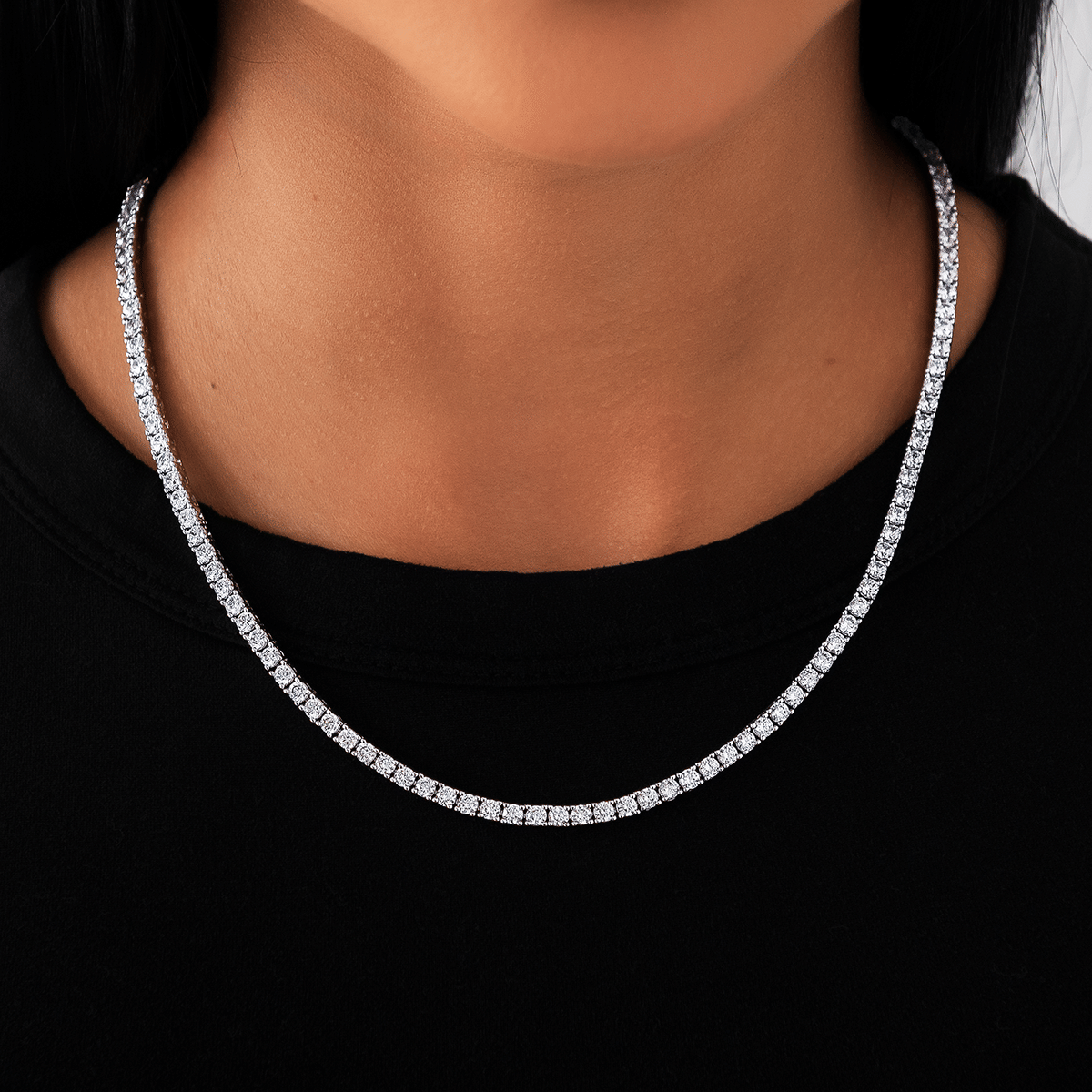 GLD Women Diamond Tennis Necklace in White Gold - 3 mm