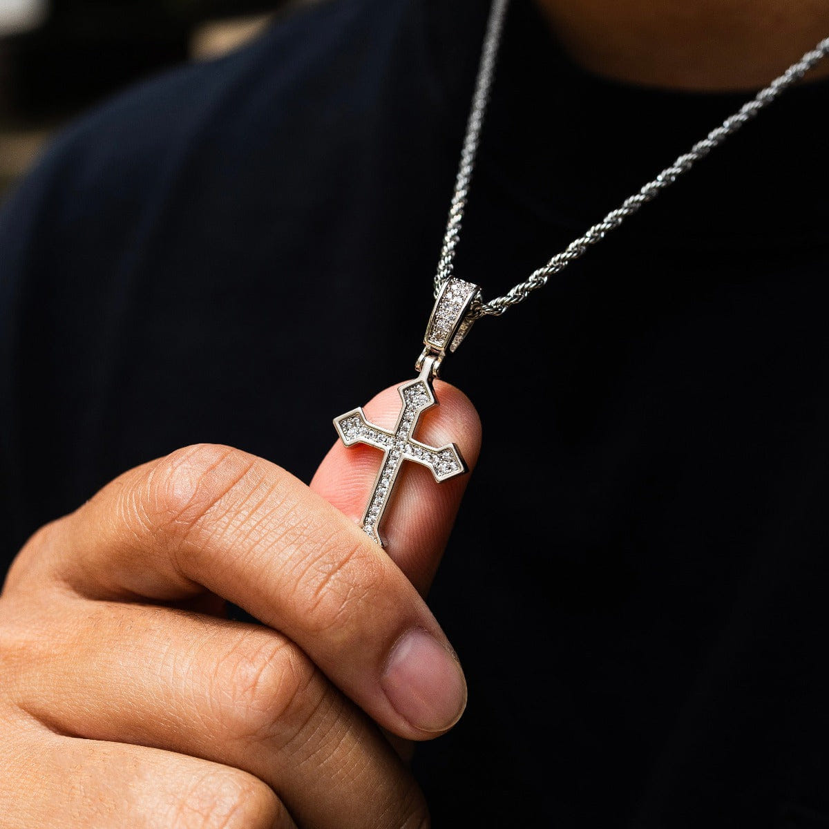 GLD Men Iced Celtic Cross in White Gold