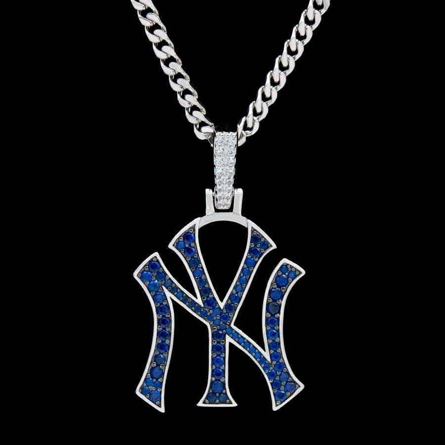 GLD Men New York Yankees Official MLB Logo Pendant in White Gold