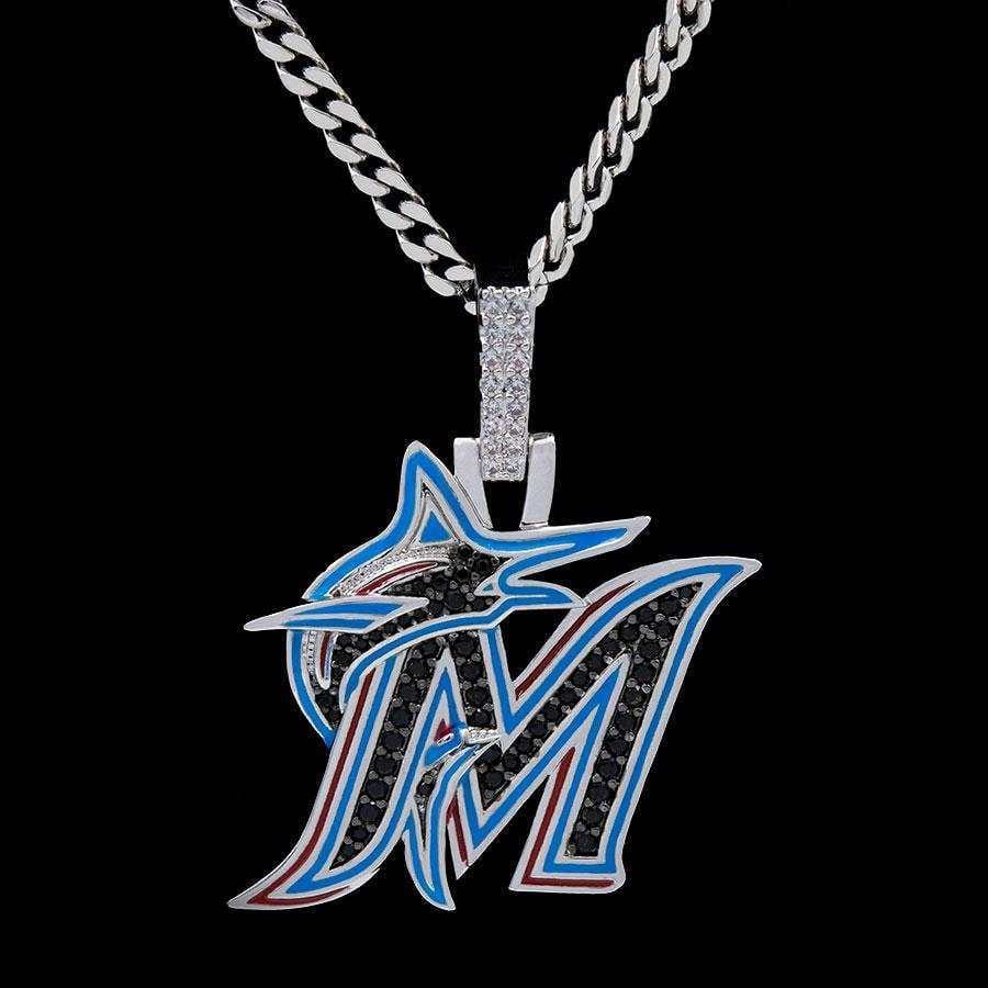 GLD Men Miami Marlins Official MLB Logo Pendant
