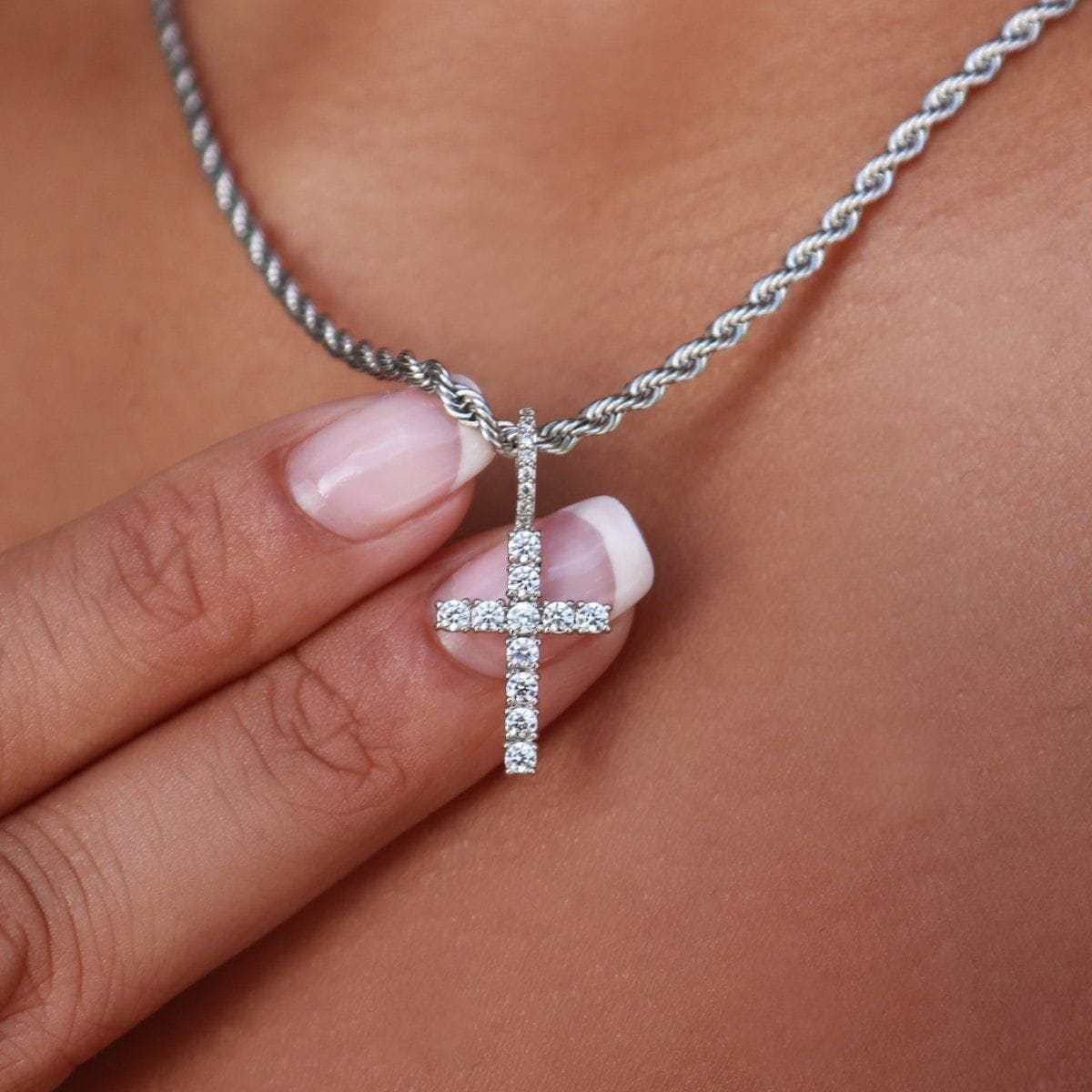 GLD Women Micro Diamond Cross Pendant in White Gold