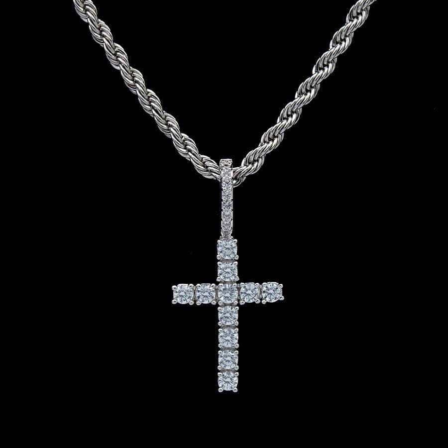 GLD Women Micro Diamond Cross Pendant in White Gold