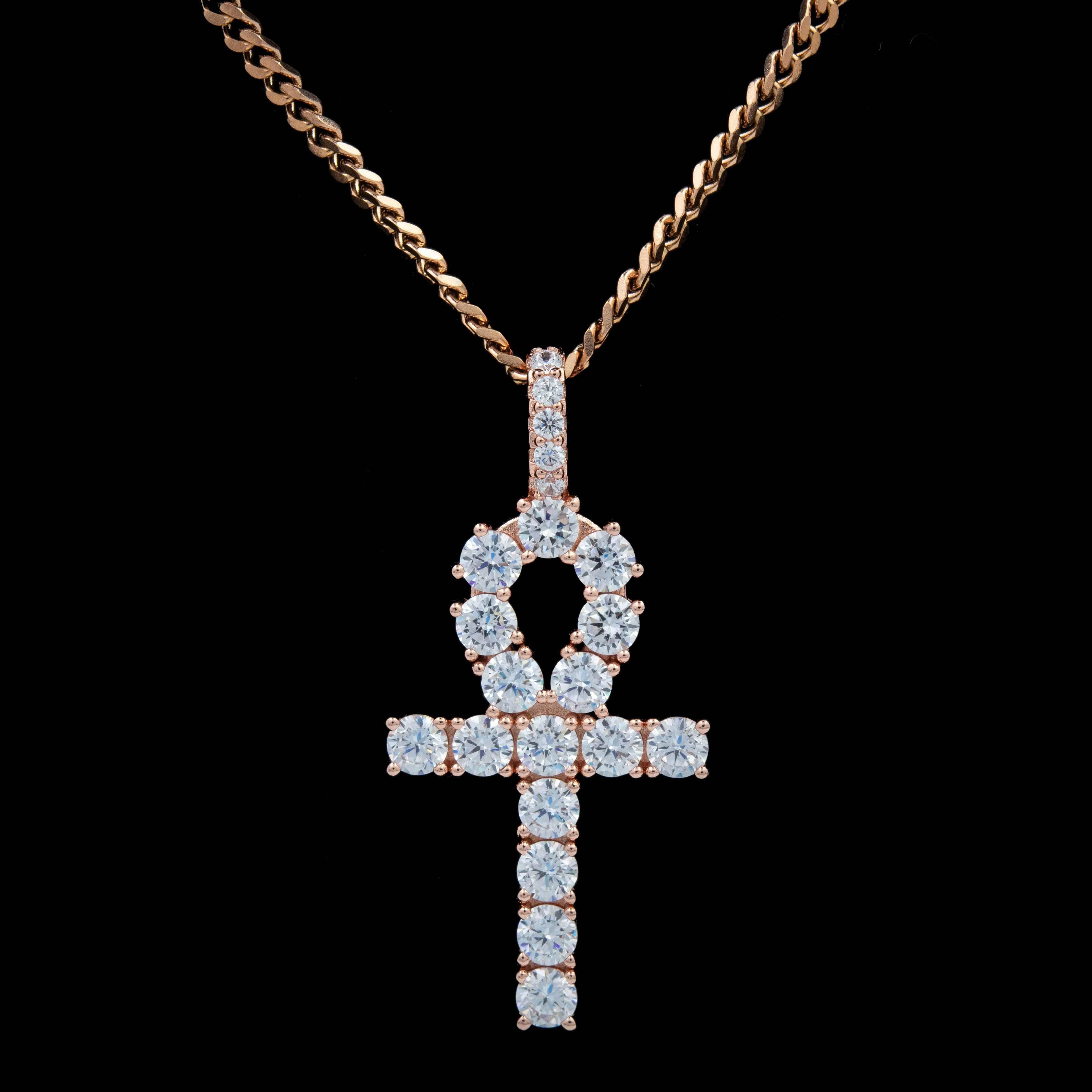 GLD Women Iced Ankh Cross Pendant in Rose Gold
