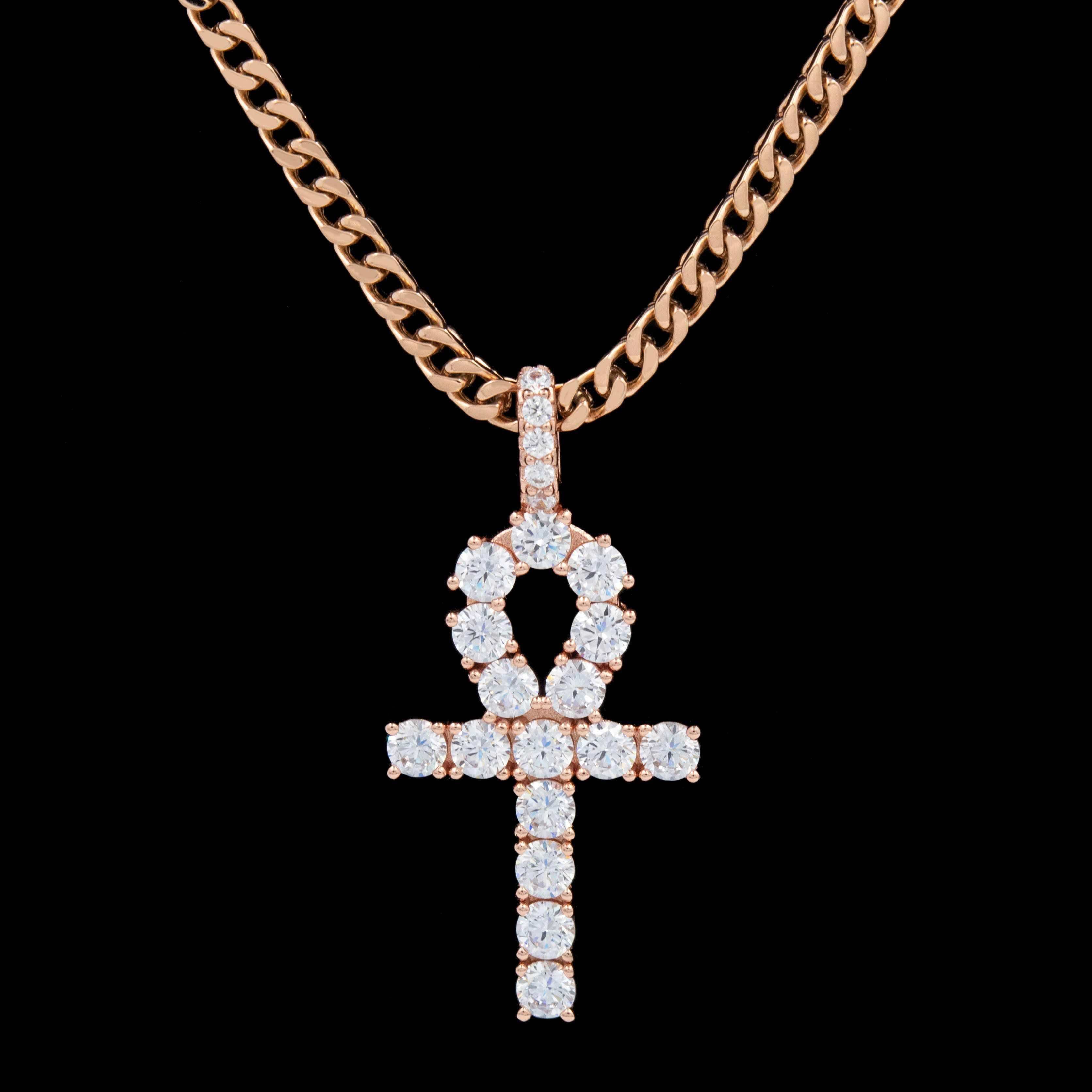 GLD Women Iced Ankh Cross Pendant in Rose Gold