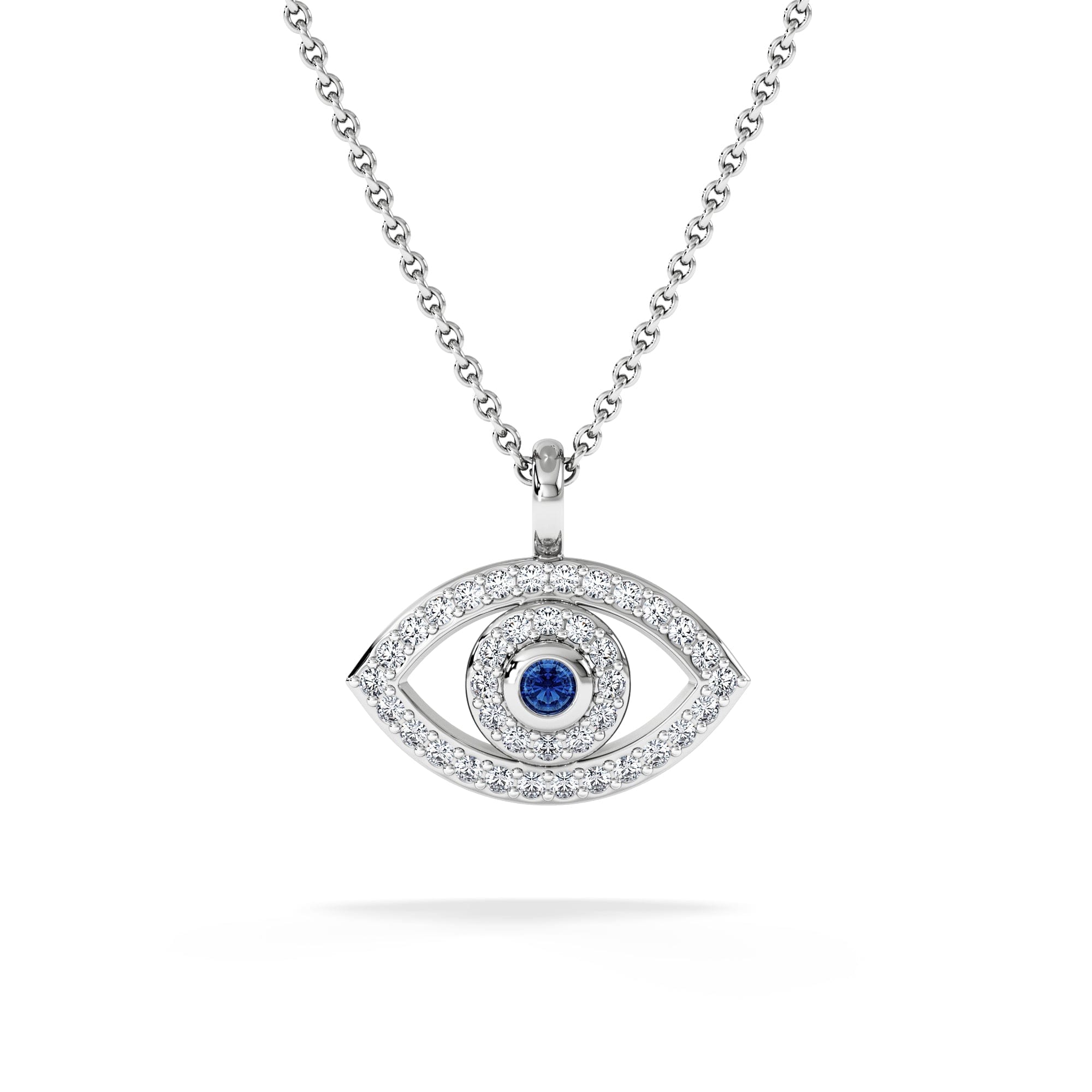 Diamond Evil Eye 0.21ct Sapphire and Lab Diamond Pendant Necklace in in Sterling Silver