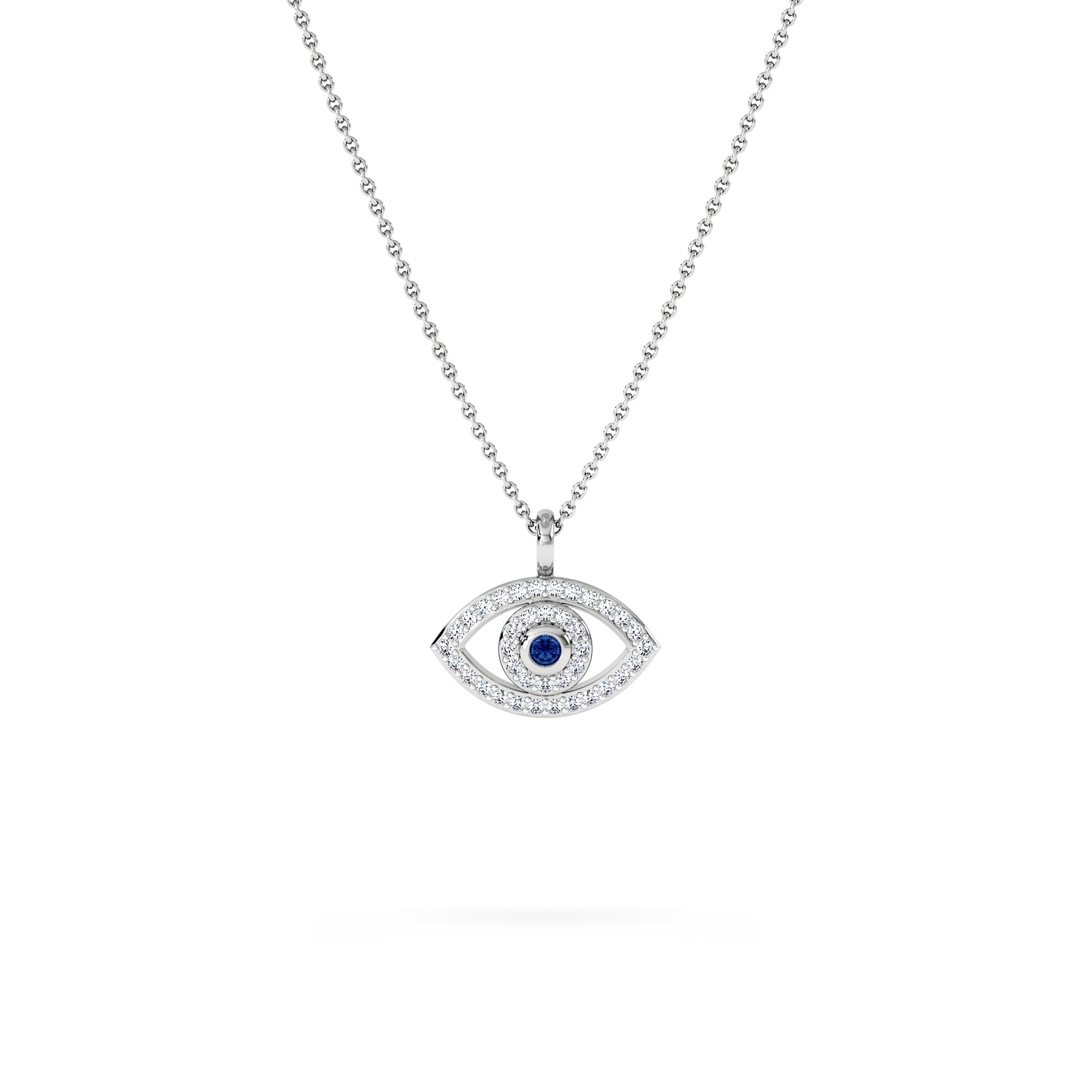Diamond Evil Eye 0.21ct Sapphire and Lab Diamond Pendant Necklace in in Sterling Silver