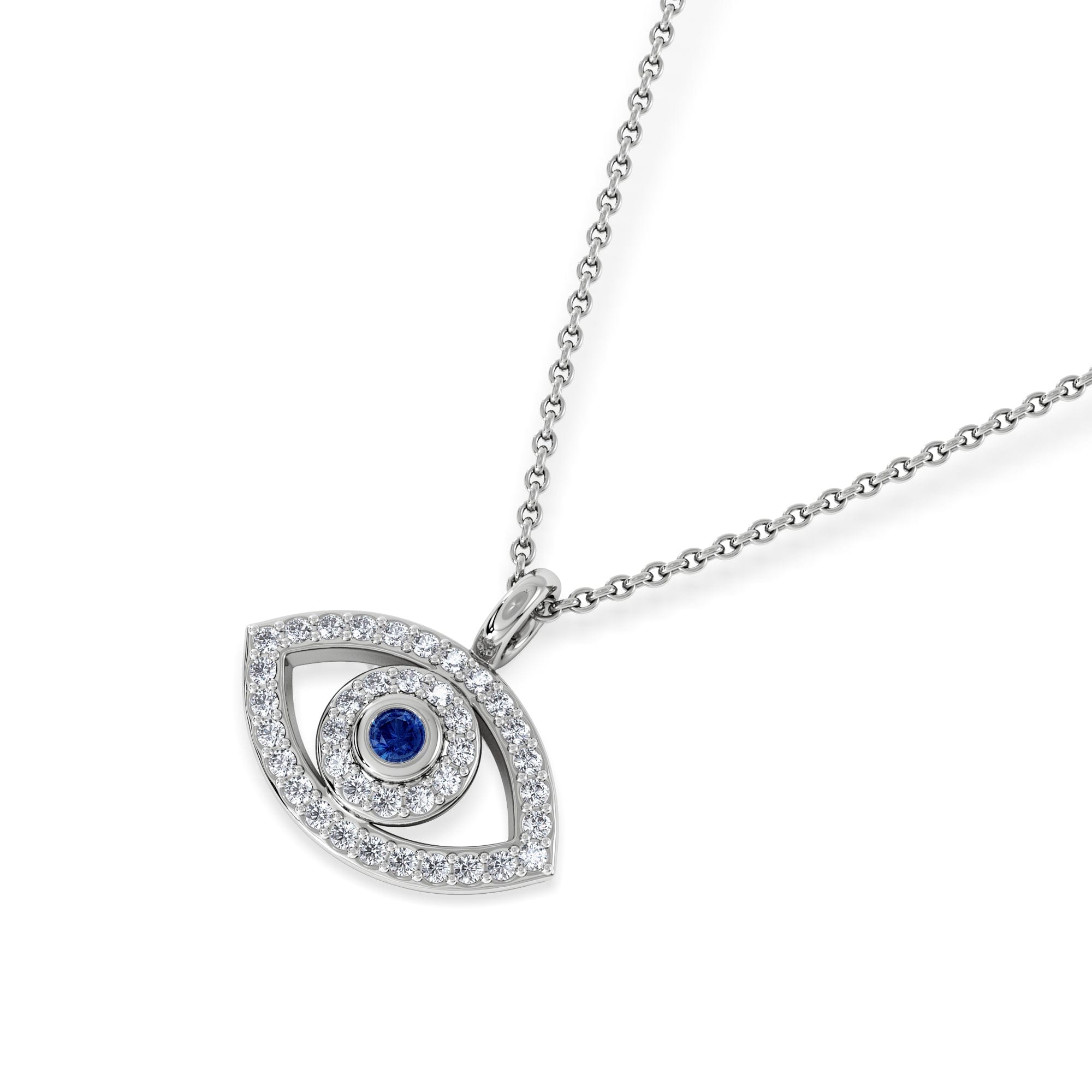 Diamond Evil Eye 0.21ct Sapphire and Lab Diamond Pendant Necklace in in Sterling Silver