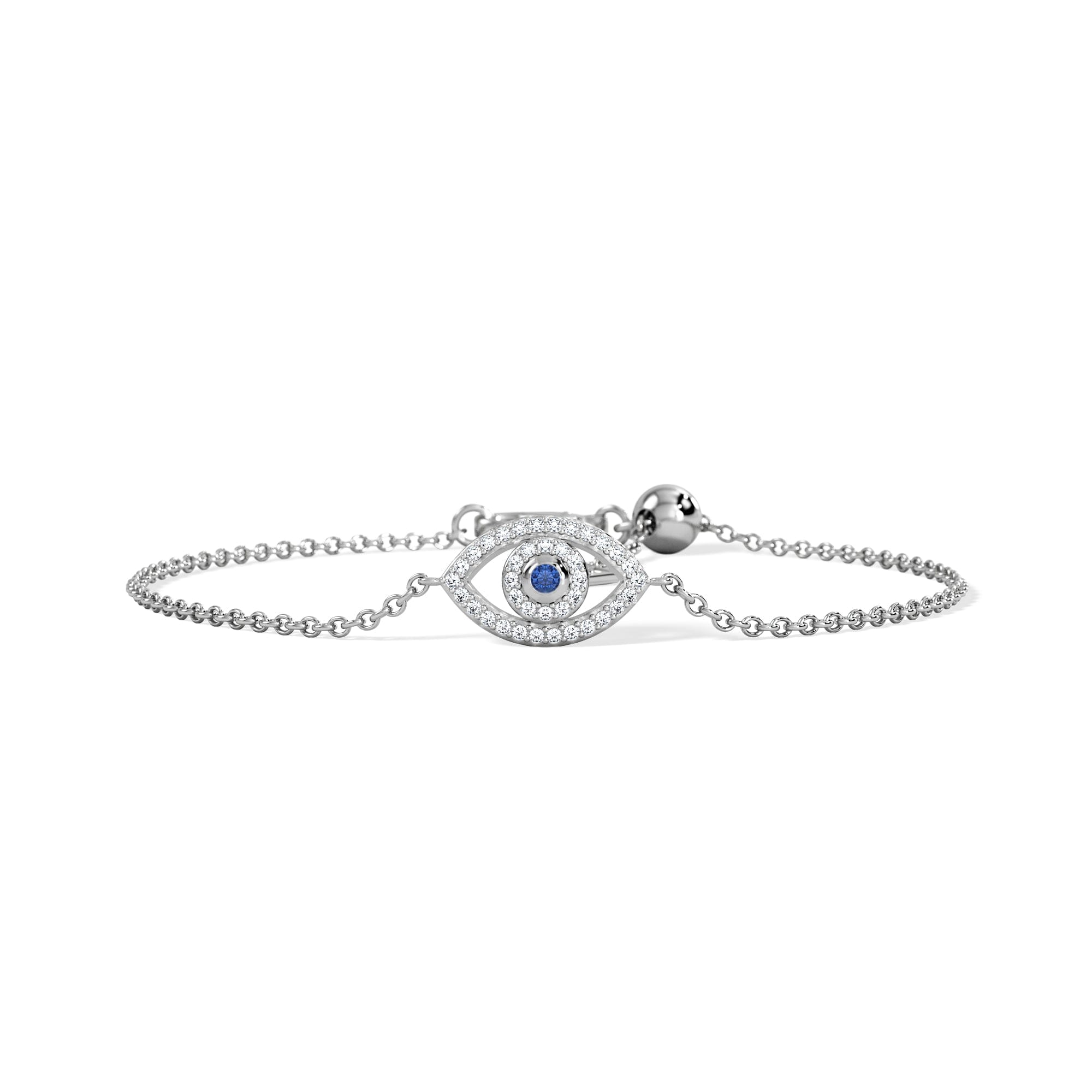 Diamond Evil Eye 0.21ct Sapphire Lab Diamond Adjustable Bracelet in Sterling Silver
