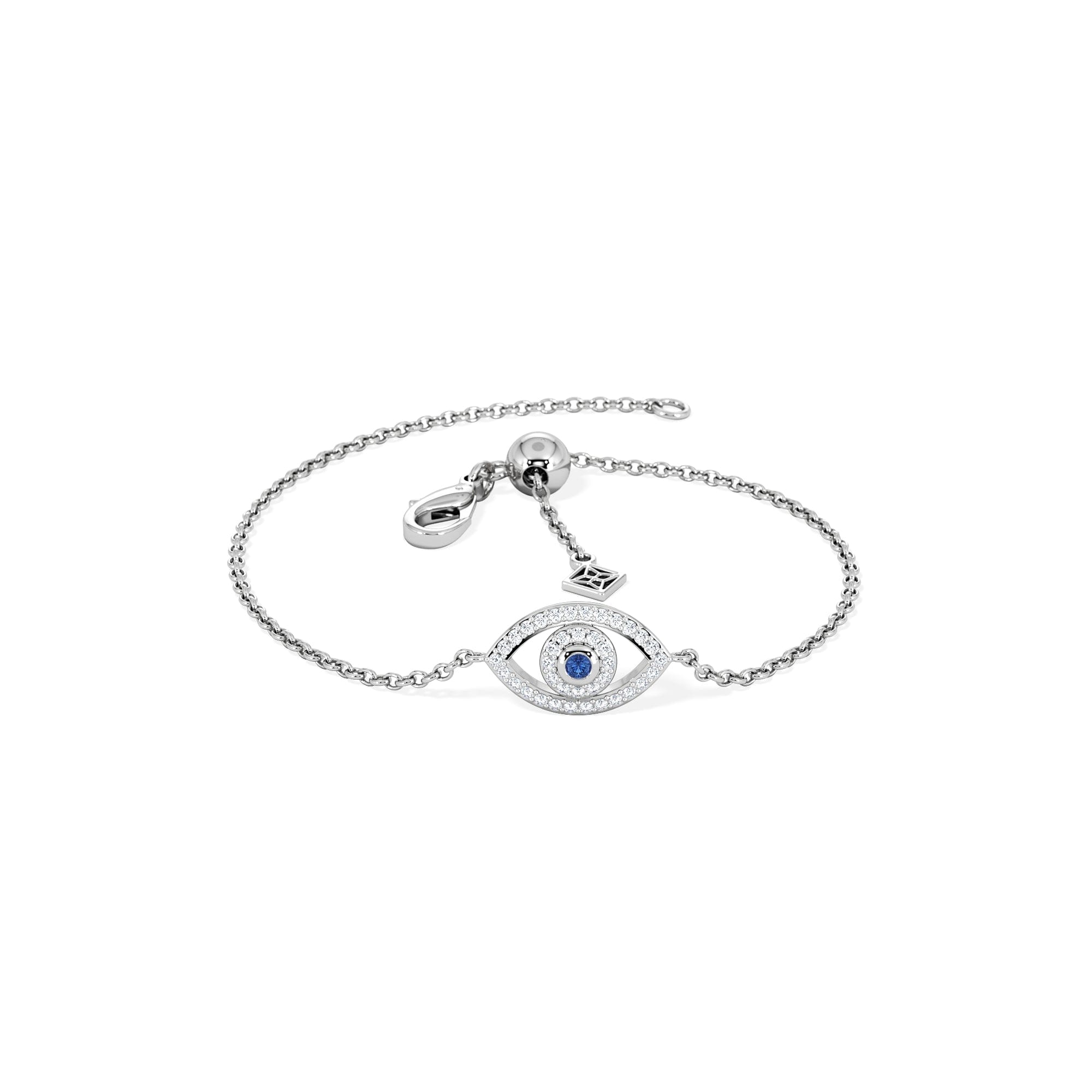 Diamond Evil Eye 0.21ct Sapphire Lab Diamond Adjustable Bracelet in Sterling Silver