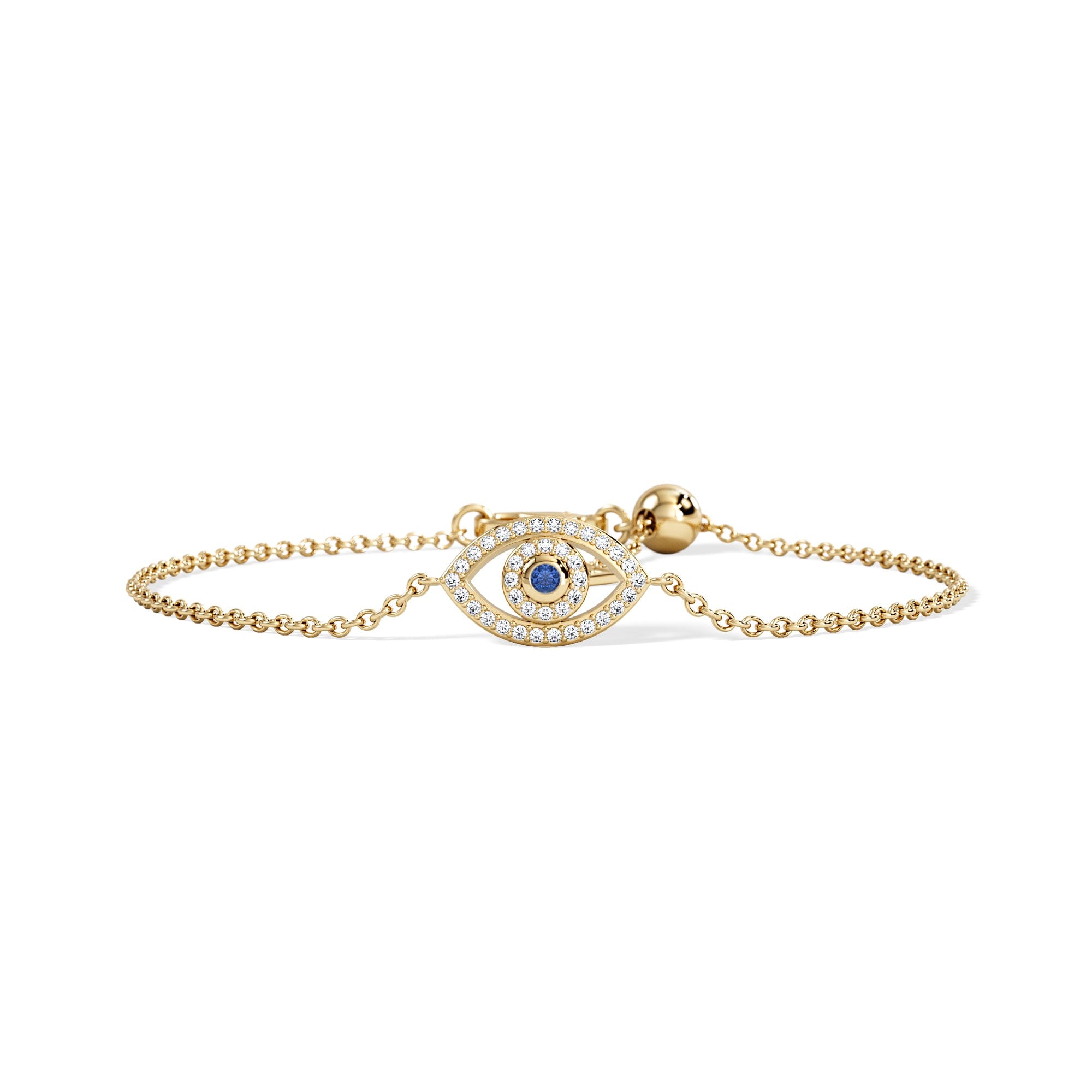 Diamond Evil Eye 0.21ct Sapphire Lab Diamond Adjustable Bracelet in 18K Gold Vermeil