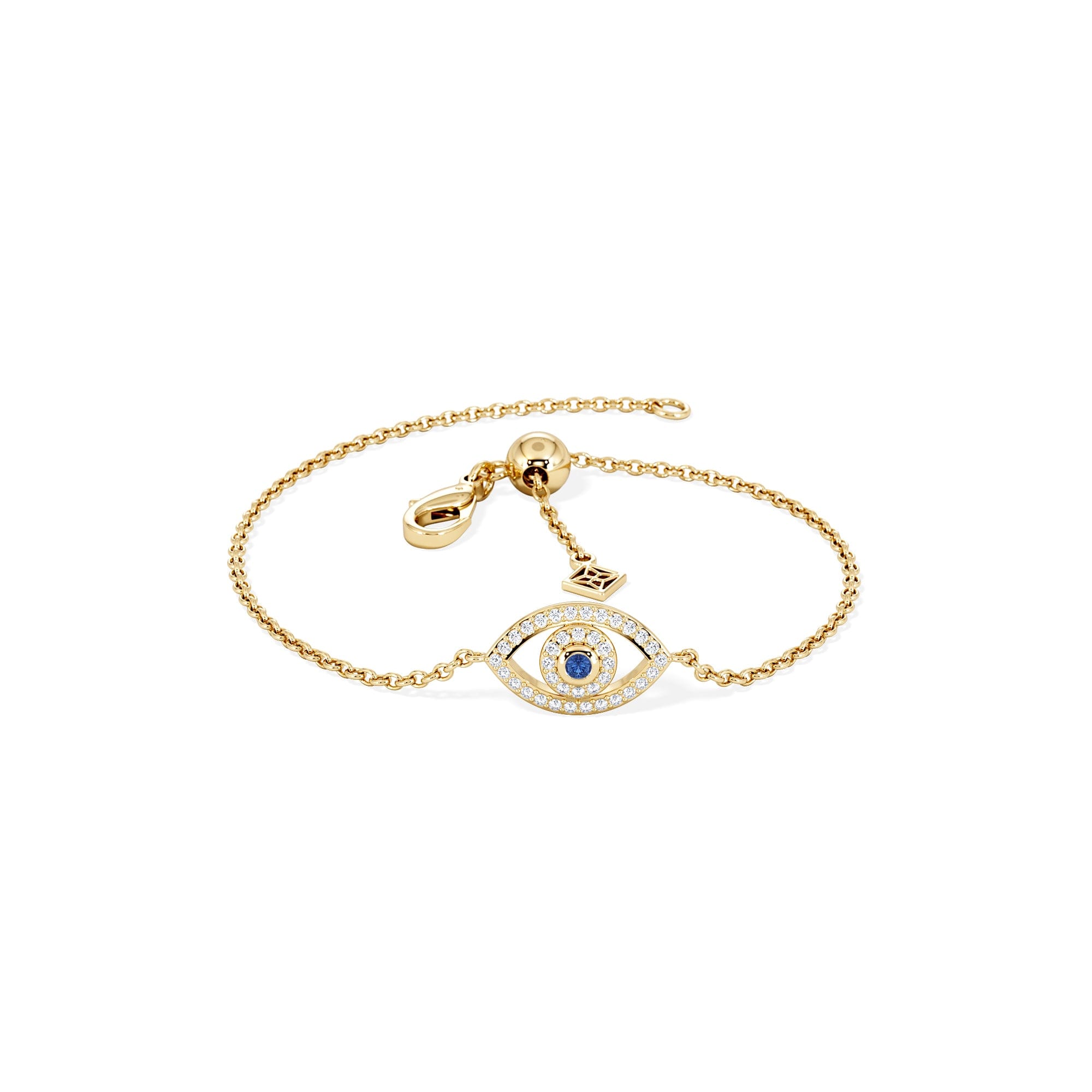 Diamond Evil Eye 0.21ct Sapphire Lab Diamond Adjustable Bracelet in 18K Gold Vermeil
